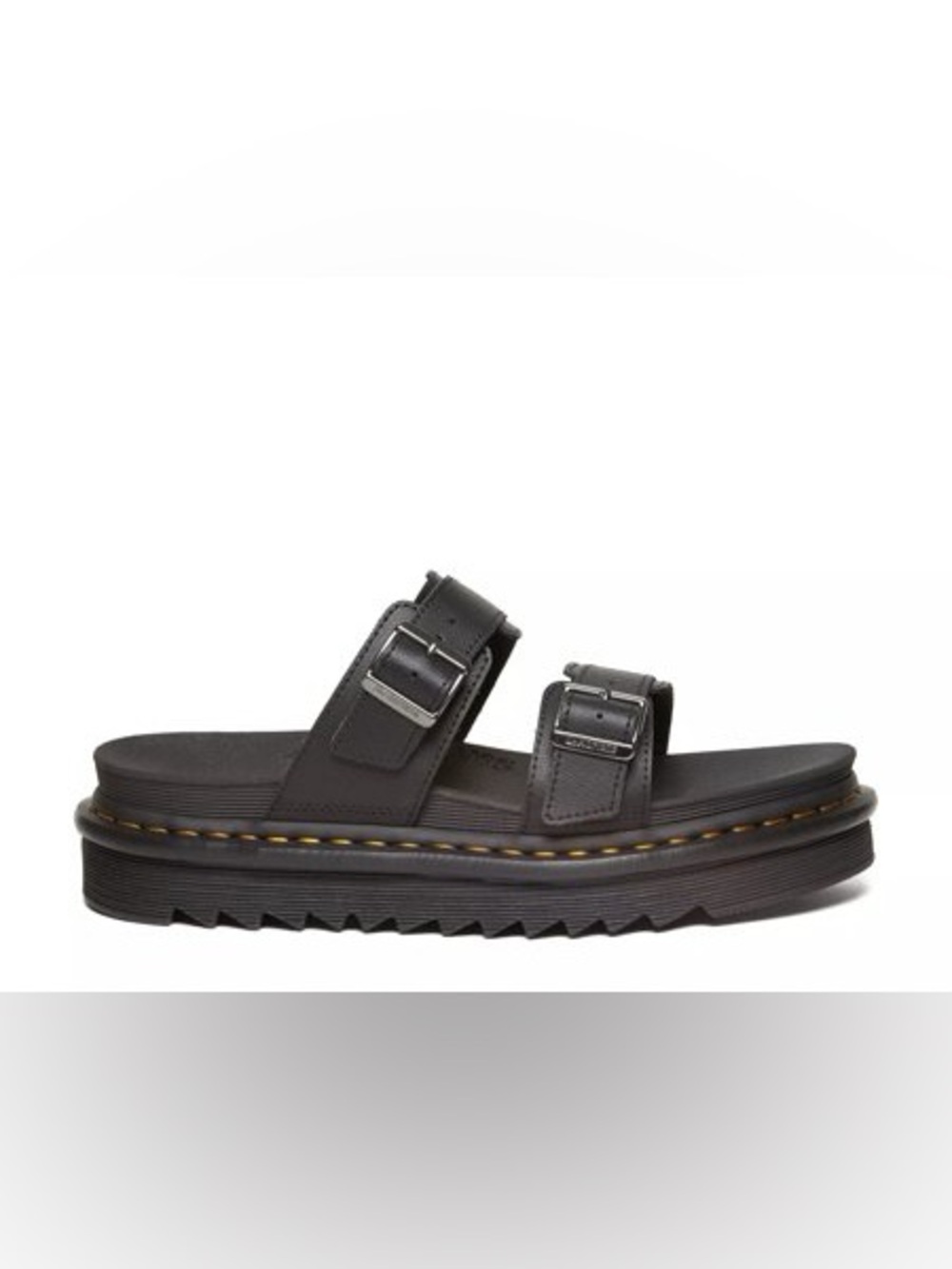 Dr. Martens Black Double Buckle Slide with Yellow Stitching
